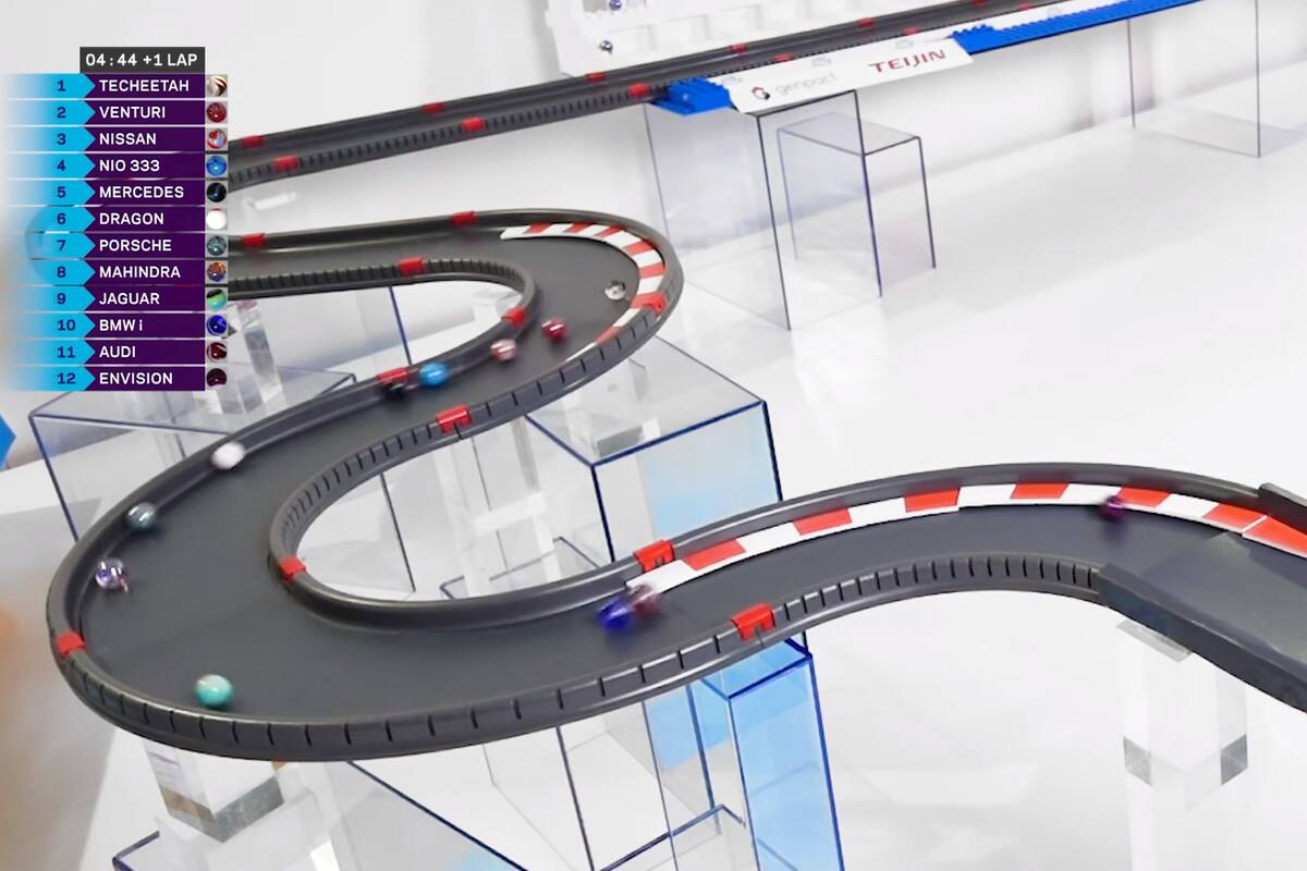 El M-Prix de París, corrido por bolitas. Cada una lleva el color de la escudería que representa.