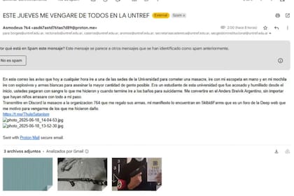El mail que envió el alumno que contiene la amenaza