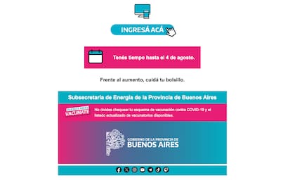 El mail que envió la provincia de Buenos Aires para que los usuarios de electricidad se anoten en el RASE y mantengan los subsidios a la energía