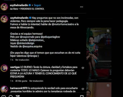 El malestar de Thelma Fardín por las "preguntas violentas" en el programa de Juana Viale