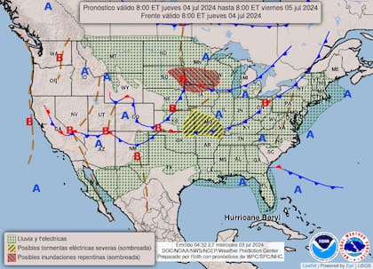 El mapa con las alertas meteorológicas para este 4 de julio, Día de la Independencia