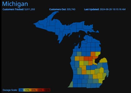 El mapa con los condados más afectados por los cortes de luz en Michigan