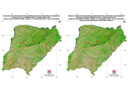 El mapa con los focos de calor del Instituto del Clima y Agua del INTA Castelar