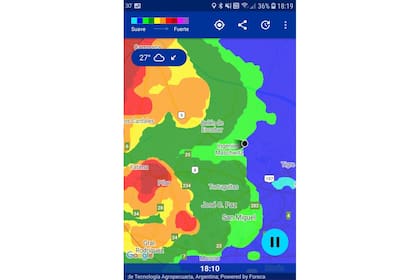 El mapa de Alarma de lluvia, el jueves a las 18,19. La tormenta estaba llegando, y podíamos hacer zoom para conocer su comportamiento con mayor detalle