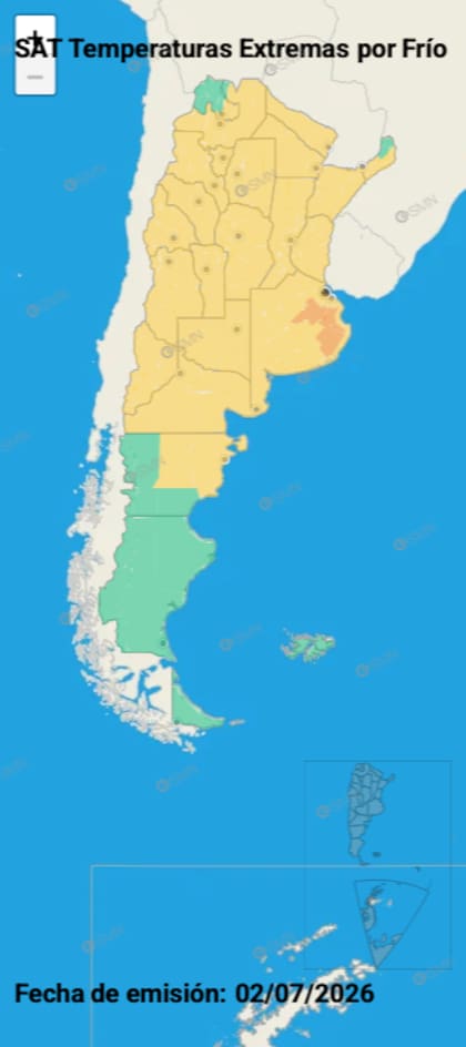El mapa de alertas amarillas y naranjas por temperaturas extremas