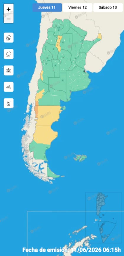 El mapa de alertas del SMN para esta jornada