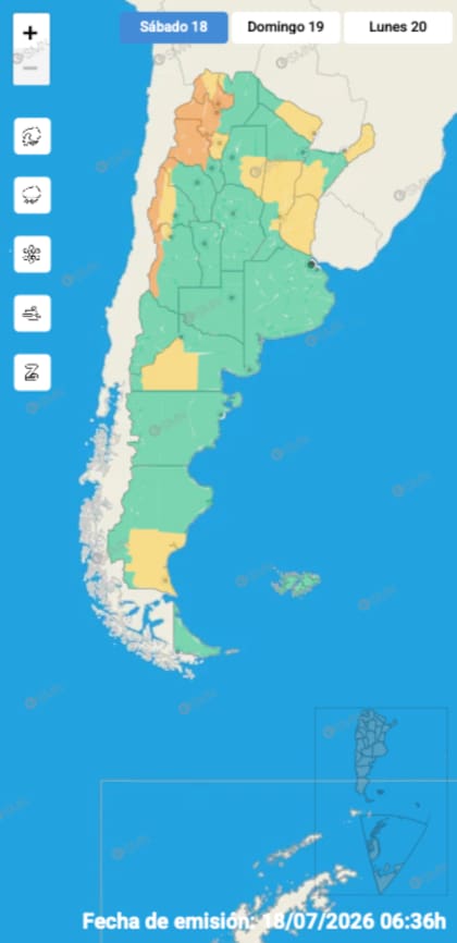 El mapa de alertas del SMN para este sábado