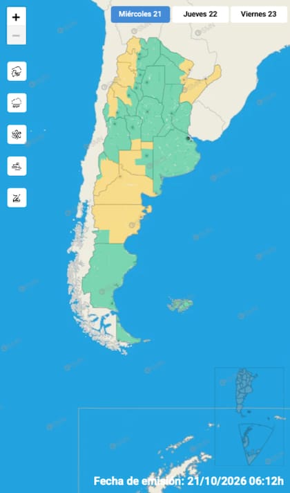 El mapa de alertas del SMN para este miércoles
