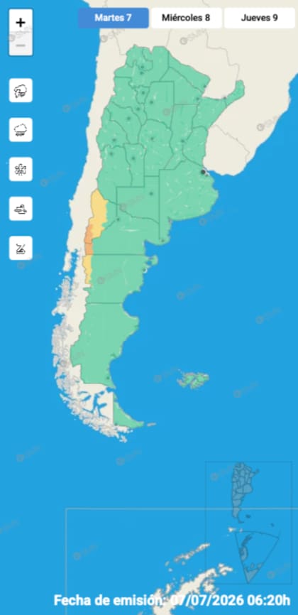 El mapa de alertas del SMN para este martes