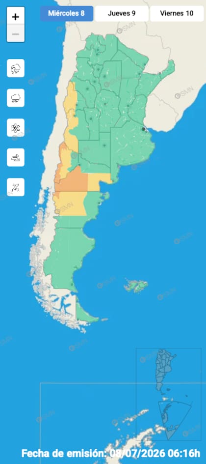 El mapa de alertas del SMN para este miércoles