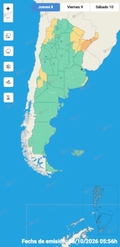 El mapa de alertas del SMN para este jueves