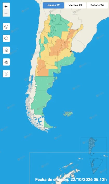 El mapa de alertas del SMN para este jueves