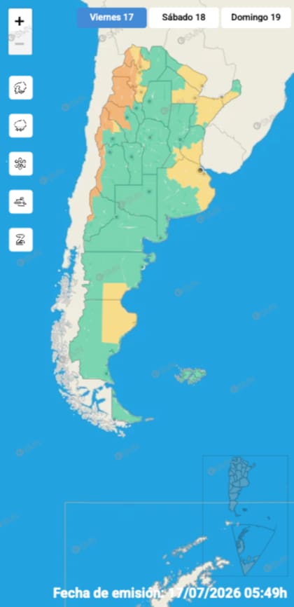 El mapa de alertas del SMN para este viernes
