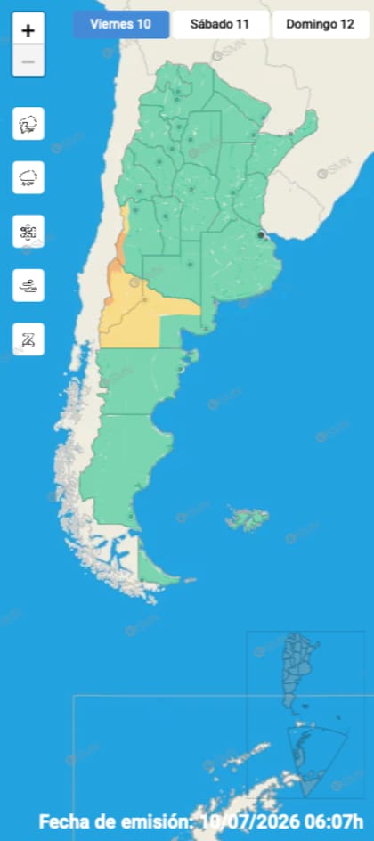 El mapa de alertas del SMN para este viernes