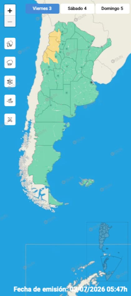 El mapa de alertas del SMN para este viernes