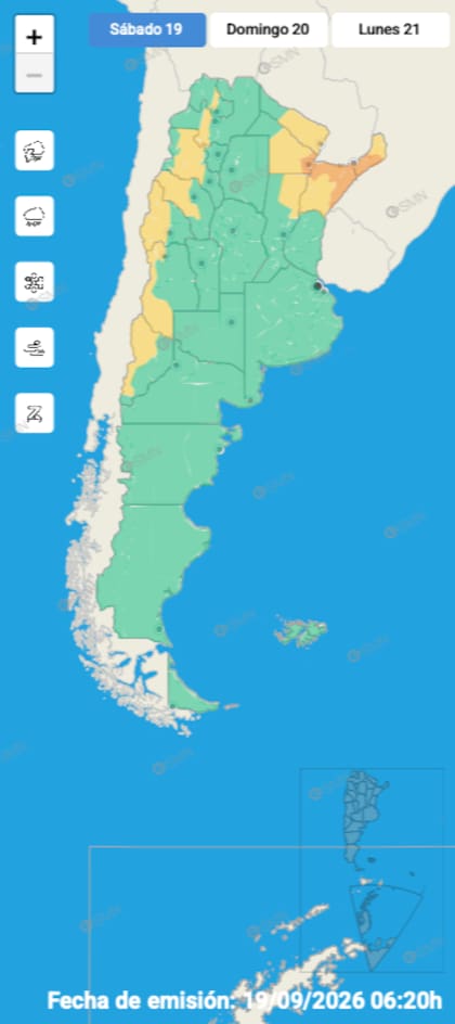 El mapa de alertas del SMN para este sábado