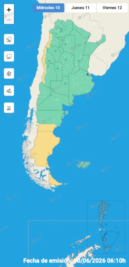 El mapa de alertas del SMN para este miércoles