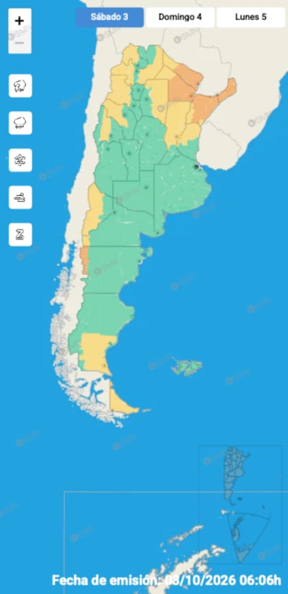 El mapa de alertas del SMN para este sábado