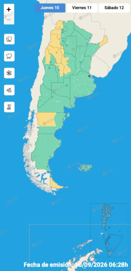 El mapa de alertas del SMN para este jueves