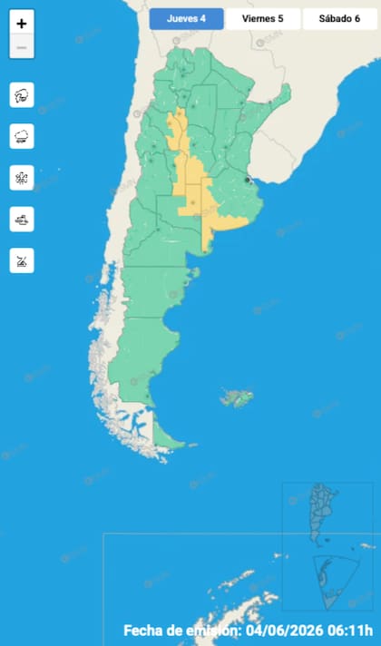 El mapa de alertas del SMN para este jueves