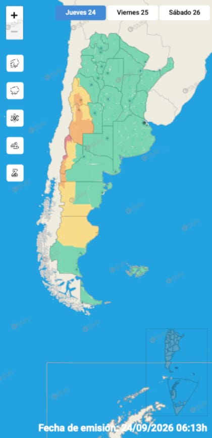 El mapa de alertas del SMN para este jueves