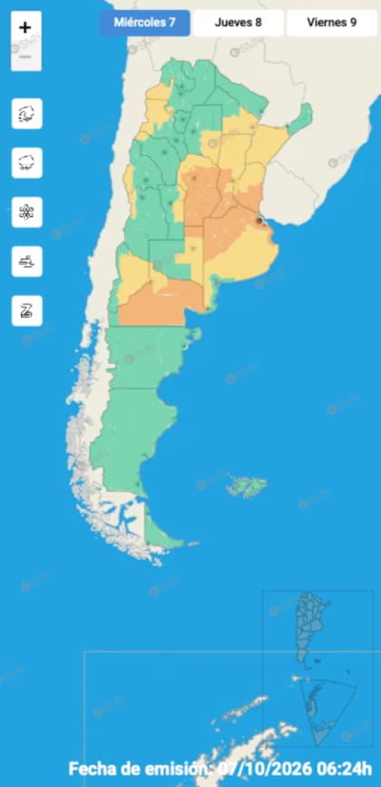 El mapa de alertas del SMN para este miércoles