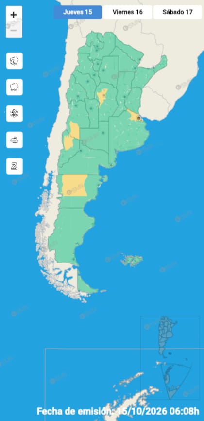 El mapa de alertas del SMN para este jueves