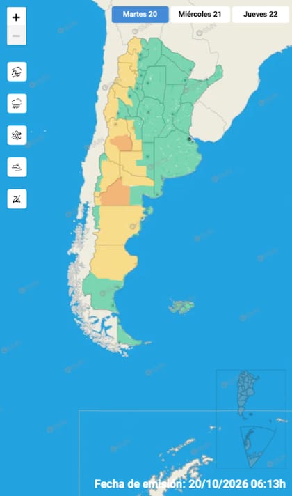 El mapa de alertas del SMN para este martes