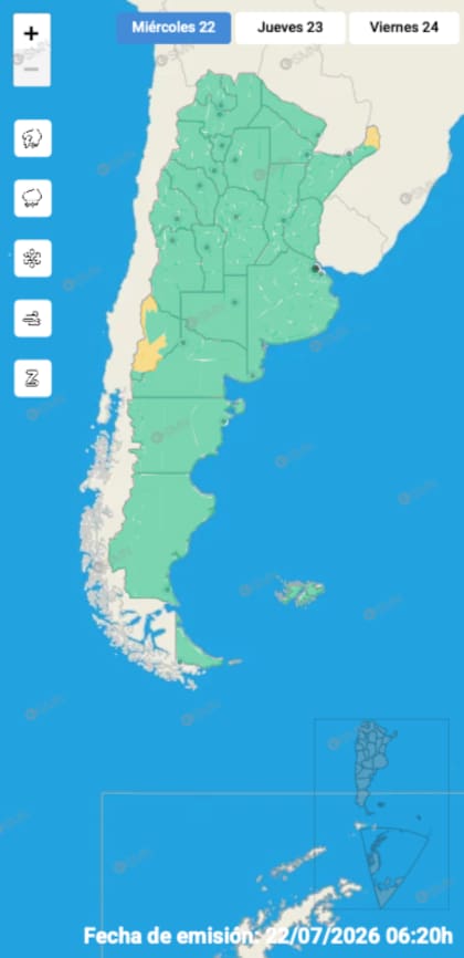 El mapa de alertas del SMN para este miércoles
