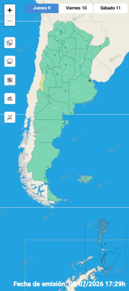 El mapa de alertas del SMN para este jueves