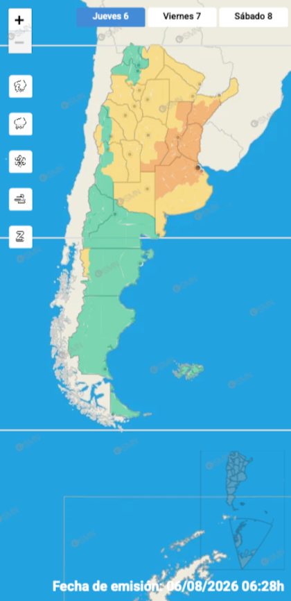 El mapa de alertas del SMN para la jornada