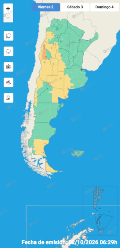 El mapa de alertas del SMN para la jornada