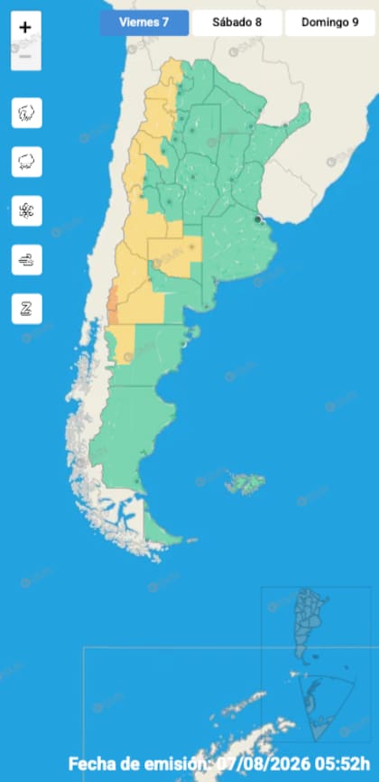 El mapa de alertas del SMN para la jornada