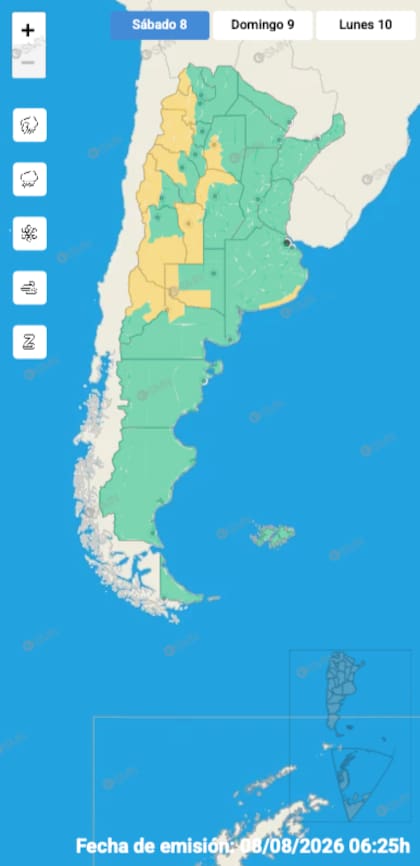 El mapa de alertas del SMN para la jornada