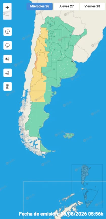 El mapa de alertas del SMN para la jornada