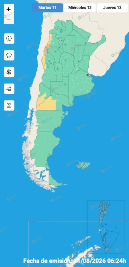 El mapa de alertas del SMN para la jornada