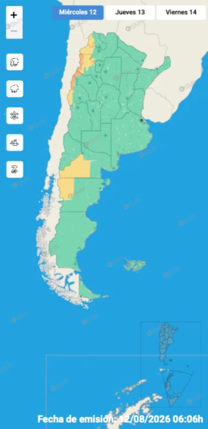 El mapa de alertas del SMN para la jornada