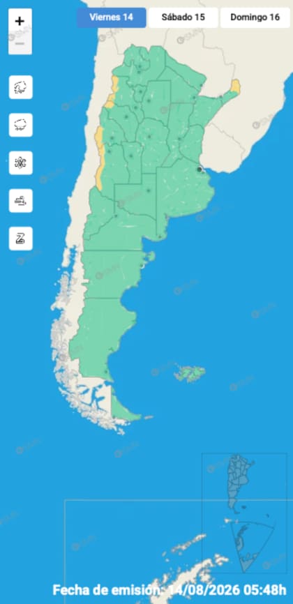 El mapa de alertas del SMN para la jornada