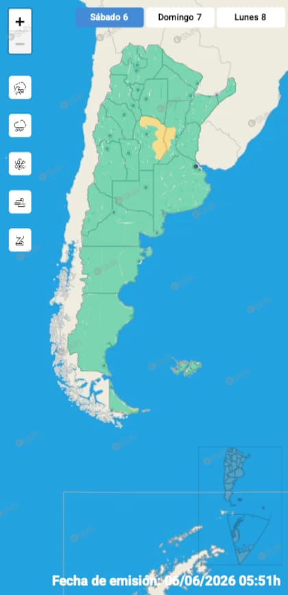 El mapa de alertas del SMN para la jornada