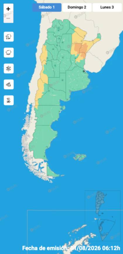 El mapa de alertas del SMN para la jornada