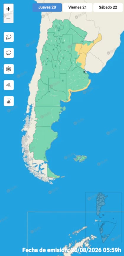 El mapa de alertas del SMN para la jornada