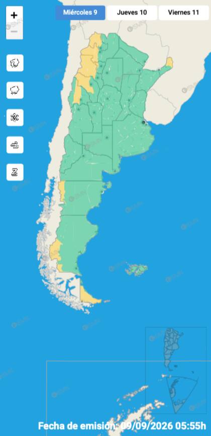 El mapa de alertas del SMN para la jornada