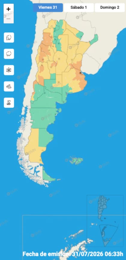El mapa de alertas del SMN para la jornada