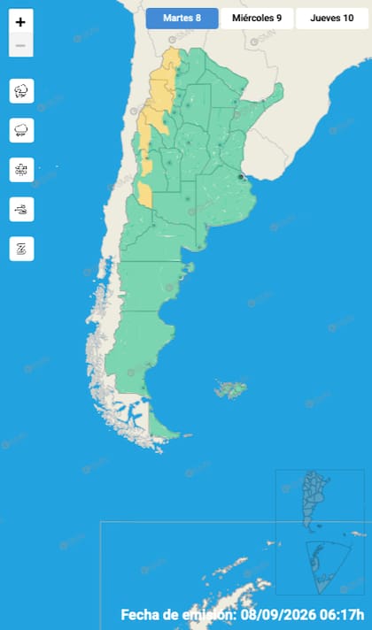 El mapa de alertas del SMN para la jornada