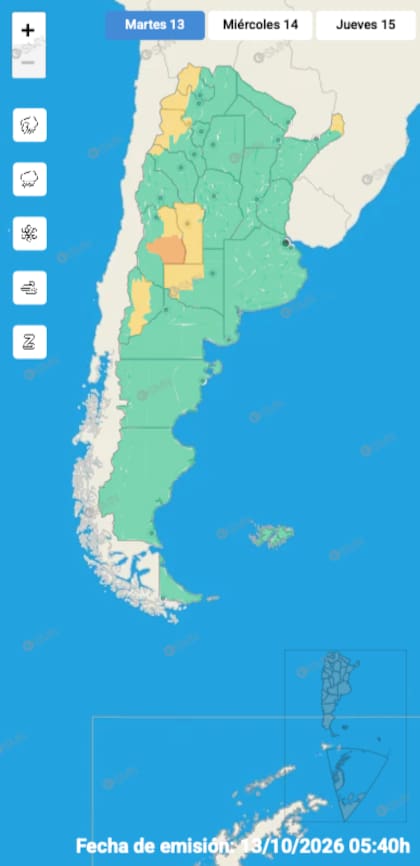 El mapa de alertas del SMN para la jornada