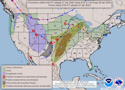 El mapa de alertas meteorológicas para este sabado 27 de abril