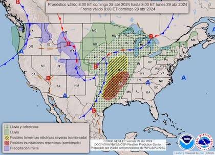 El mapa de alertas meteorológicas para este domingo 28 de abril