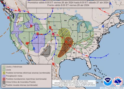 El mapa de alertas meteorológicas para este viernes 26 de abril