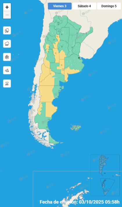 El mapa de alertas para este viernes