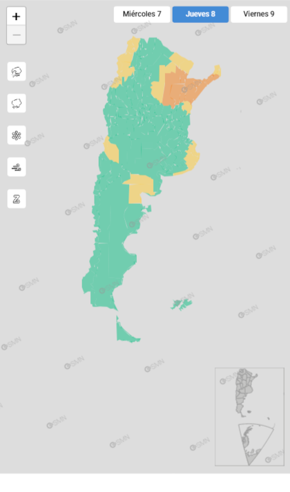 El mapa de alertas para este jueves 8 de octubre